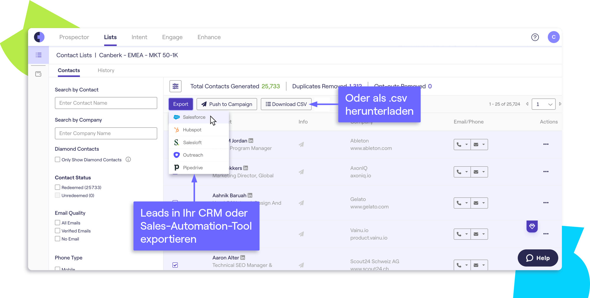 Cognism Marketing Workflow Export German