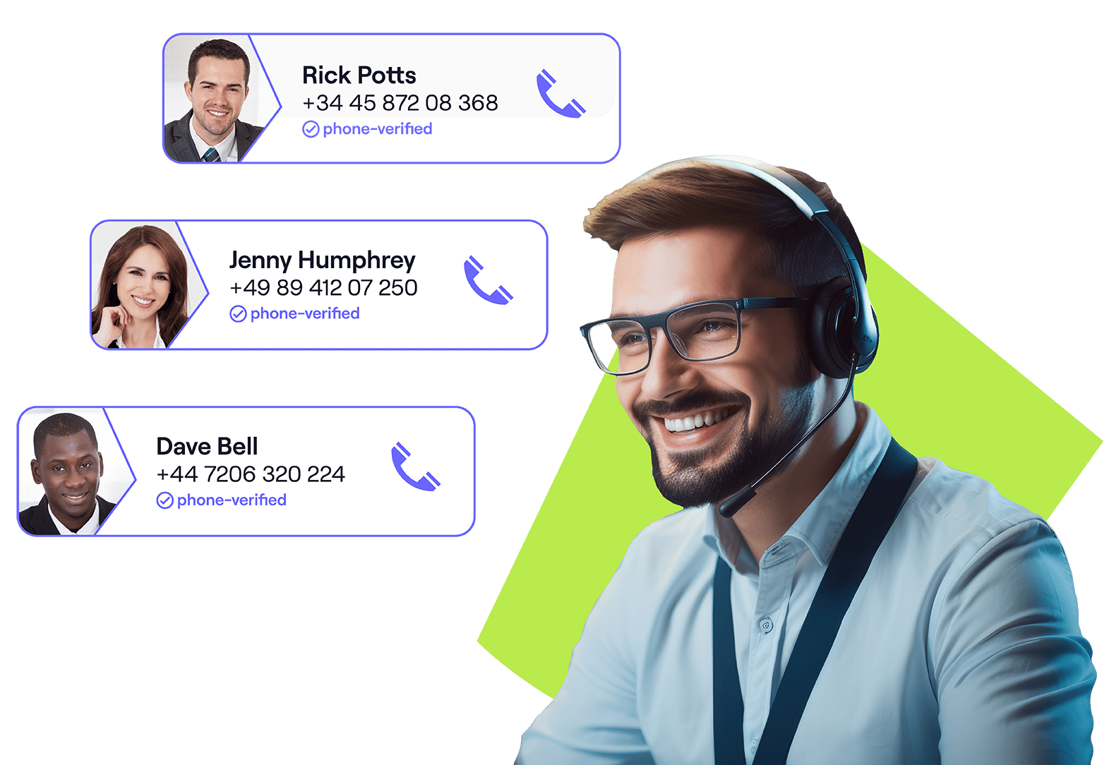 Happy sales rep with multiple mobile numbers