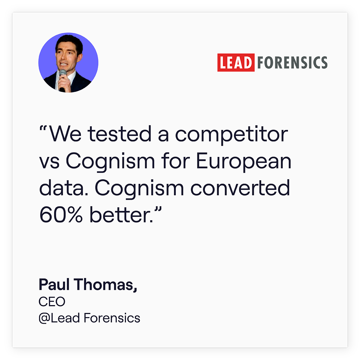 Lead forensics 60% more conversions in EU testimonial