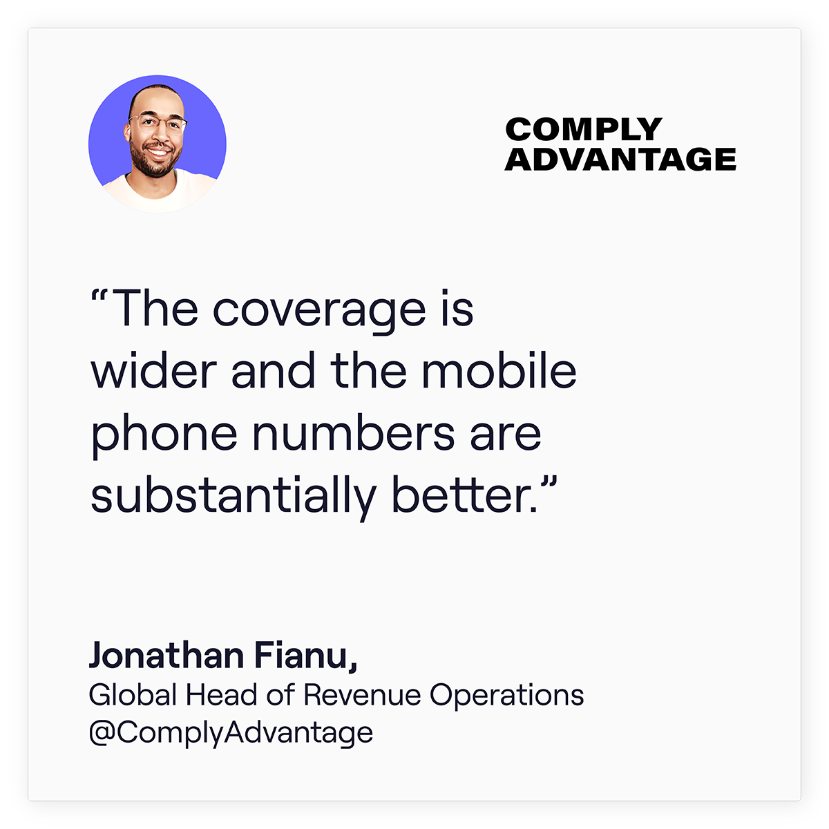 Comply Advantage wider coverage testimonial